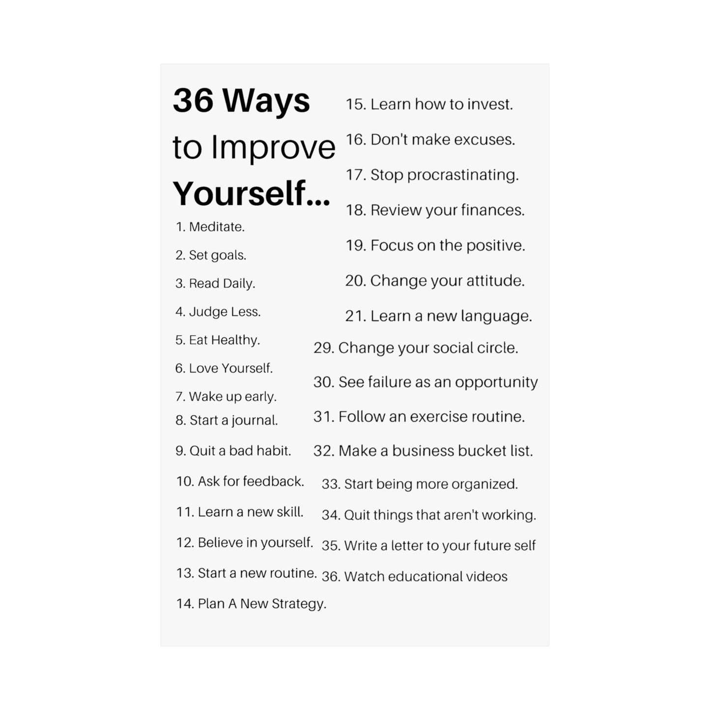 36 Ways to Improve Your Life Motivational Poster