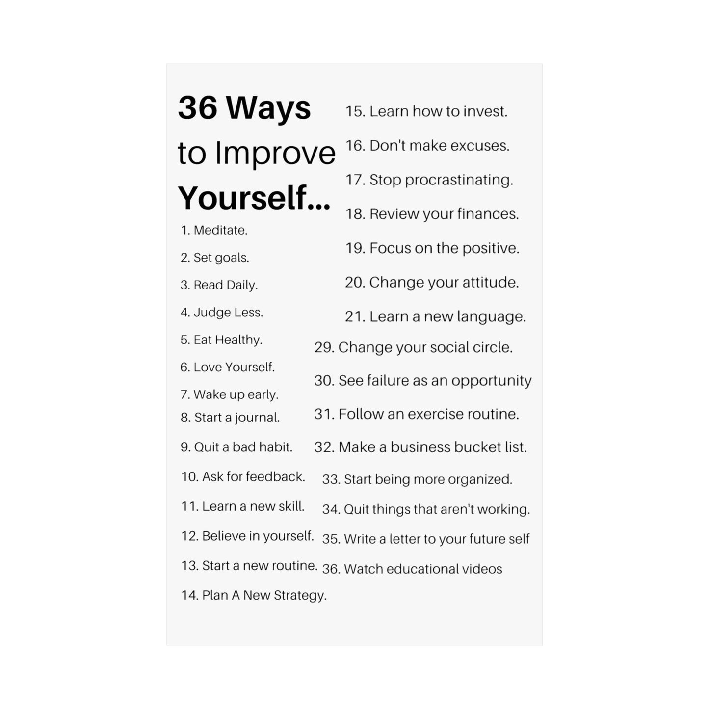 36 Ways to Improve Your Life Motivational Poster