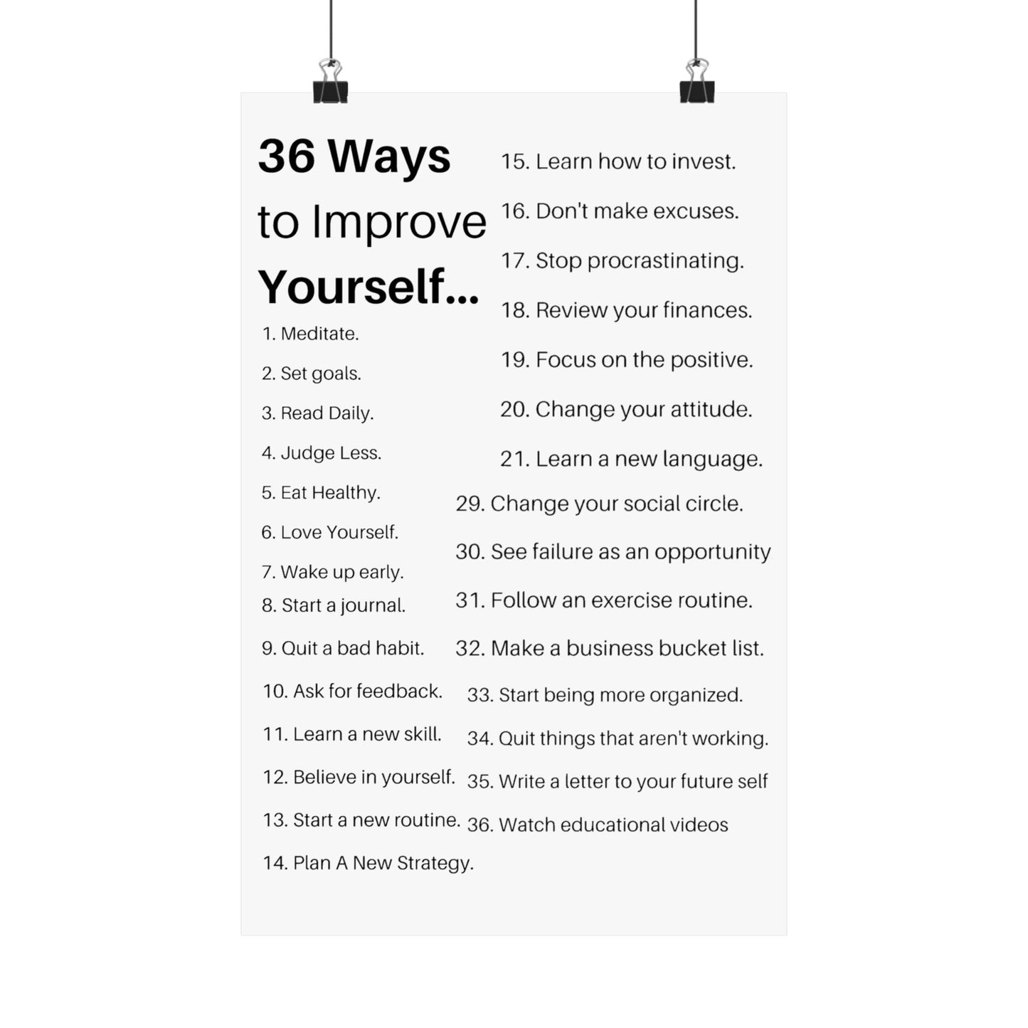 36 Ways to Improve Your Life Motivational Poster