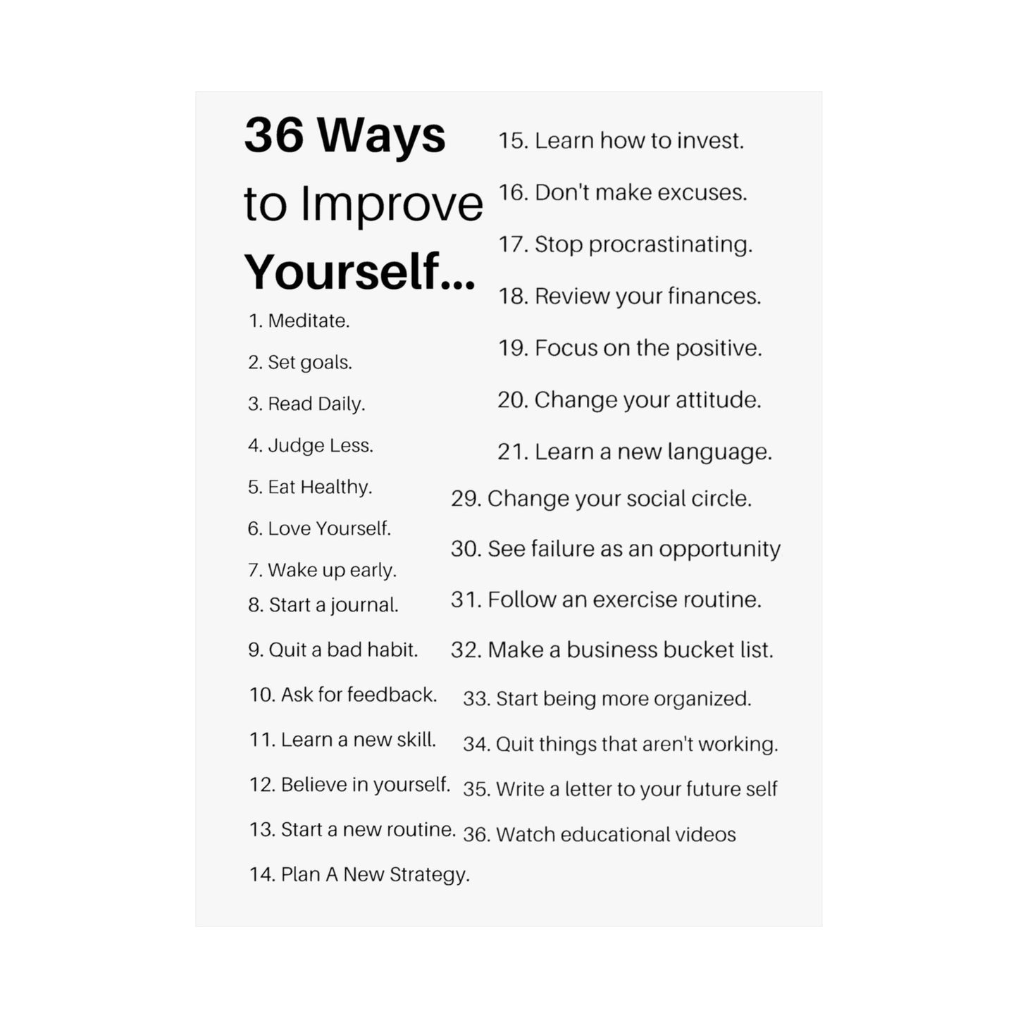 36 Ways to Improve Your Life Motivational Poster