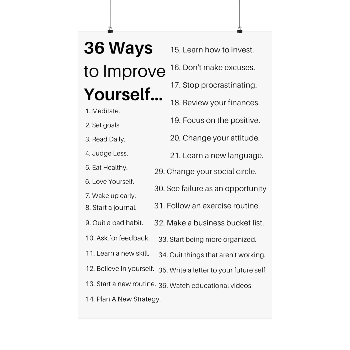 36 Ways to Improve Your Life Motivational Poster